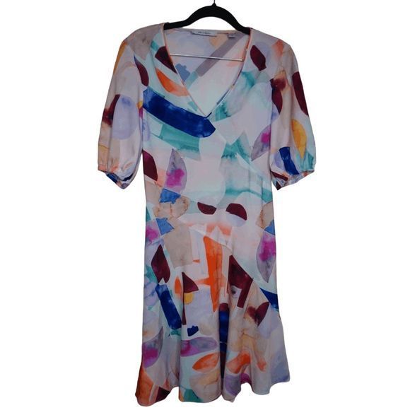 Robert Graham Women's Olivia Watercolor Sz 4 Colorful‎ Puff Sleeve Dress - Picture 2 of 6